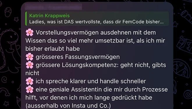 Nachricht einer Teilnehmerin