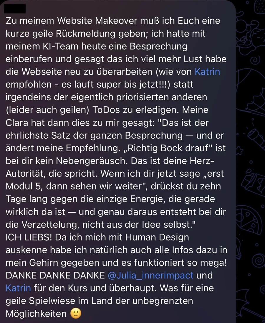 Nachricht einer Teilnehmerin