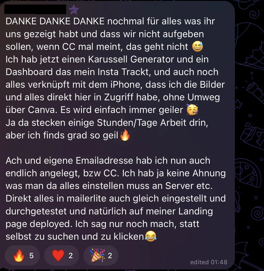 Nachricht einer Teilnehmerin