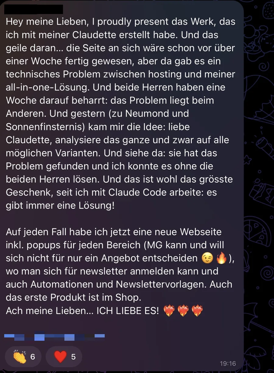Nachricht einer Teilnehmerin