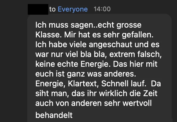 Nachricht einer Teilnehmerin