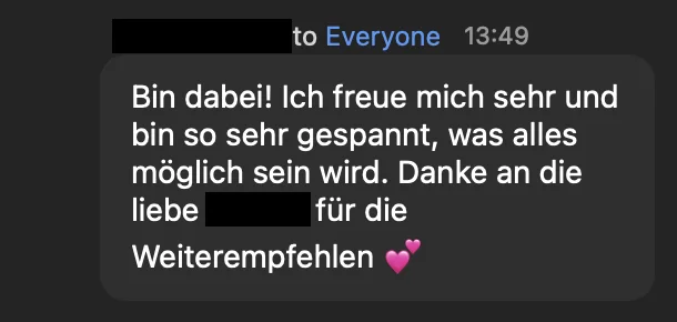 Nachricht einer Teilnehmerin